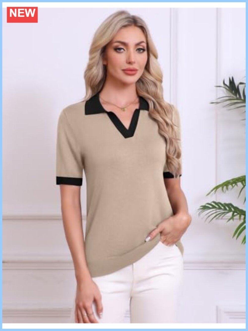 Viscose Knit Polo Sweater Short Sleeve V-Neck Business Casual Pullover Top - Picture 4 of 6